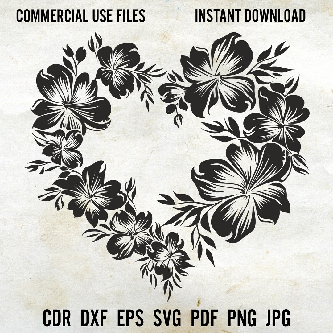 Flower Heart SVG Design ,heart SVG for Cricut , Heart Wreath SVG , Cut ...
