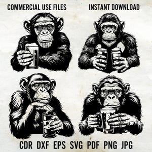 Monkey SVG, Beer SVG Bundle, Png, Funny Monkey Clipart, Hand Drawn Cool Monkey Vector Illustration, SVG Files For Laser Files