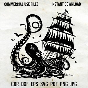 Kraken Svg Eps Png Dxf Jpg Pdf Cdr, Shipwreck Octopus Clipart, Octopus Clipart, Octopus Silhouette, Octopus Cricut, Octopus Silhouette