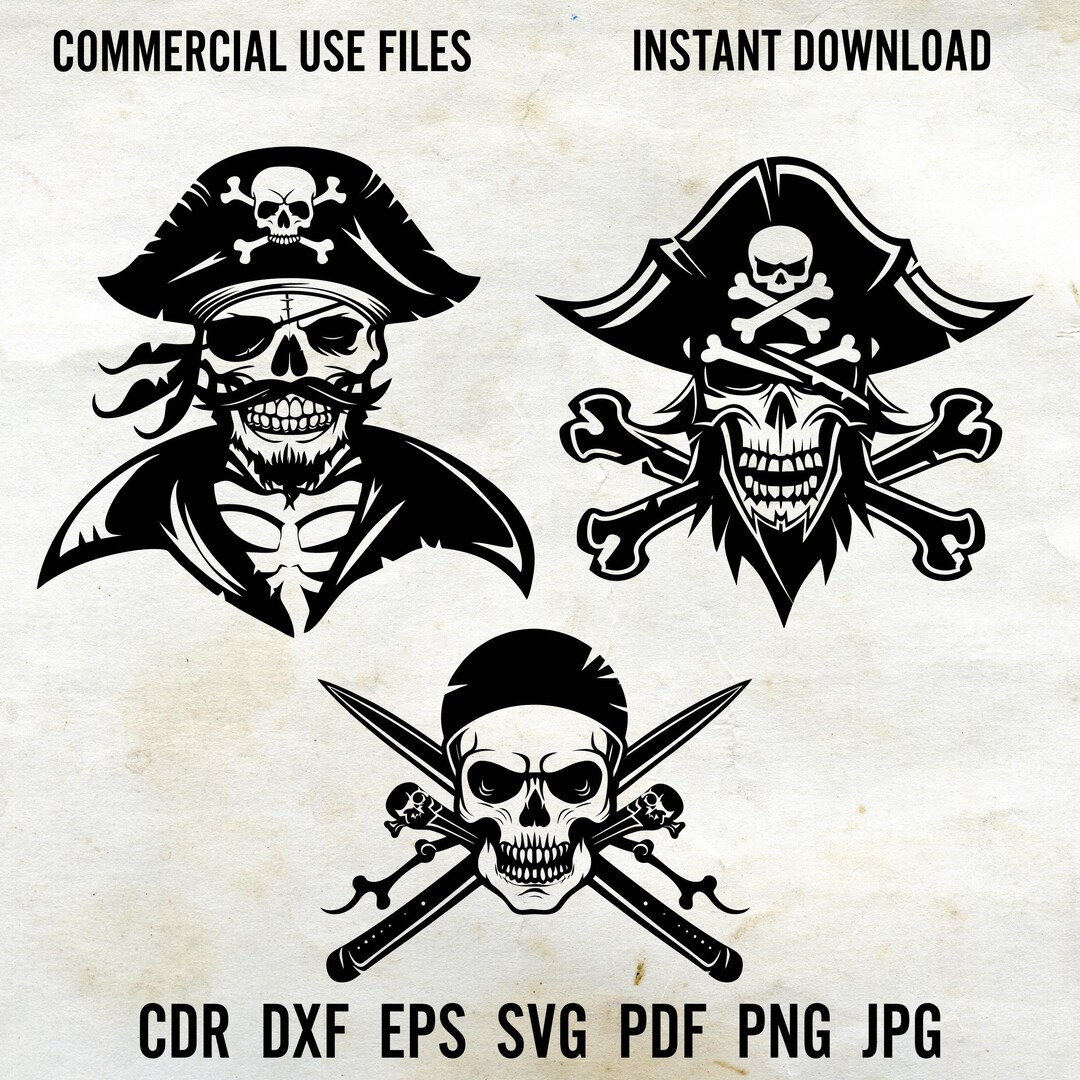 Pirate Skull Bundle, Crossed Swords, Svg Png Dxf Eps Pdf, Vector ...