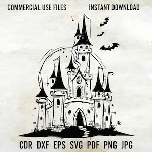 Grand Haunted House Svg, Halloween Manor Clipart, Graveyard Horror Scene Dxf, Haunted Mansion Decoration Png, Spooky Mansion Silhouette Png
