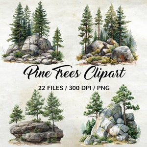 Pine Tree Clipart, Pine Forest Clipart Bundle, 22 Pine Tree Bundle, Tree Art, Craft, Apparel, Digital Prints, Sublimation, Commercial Use