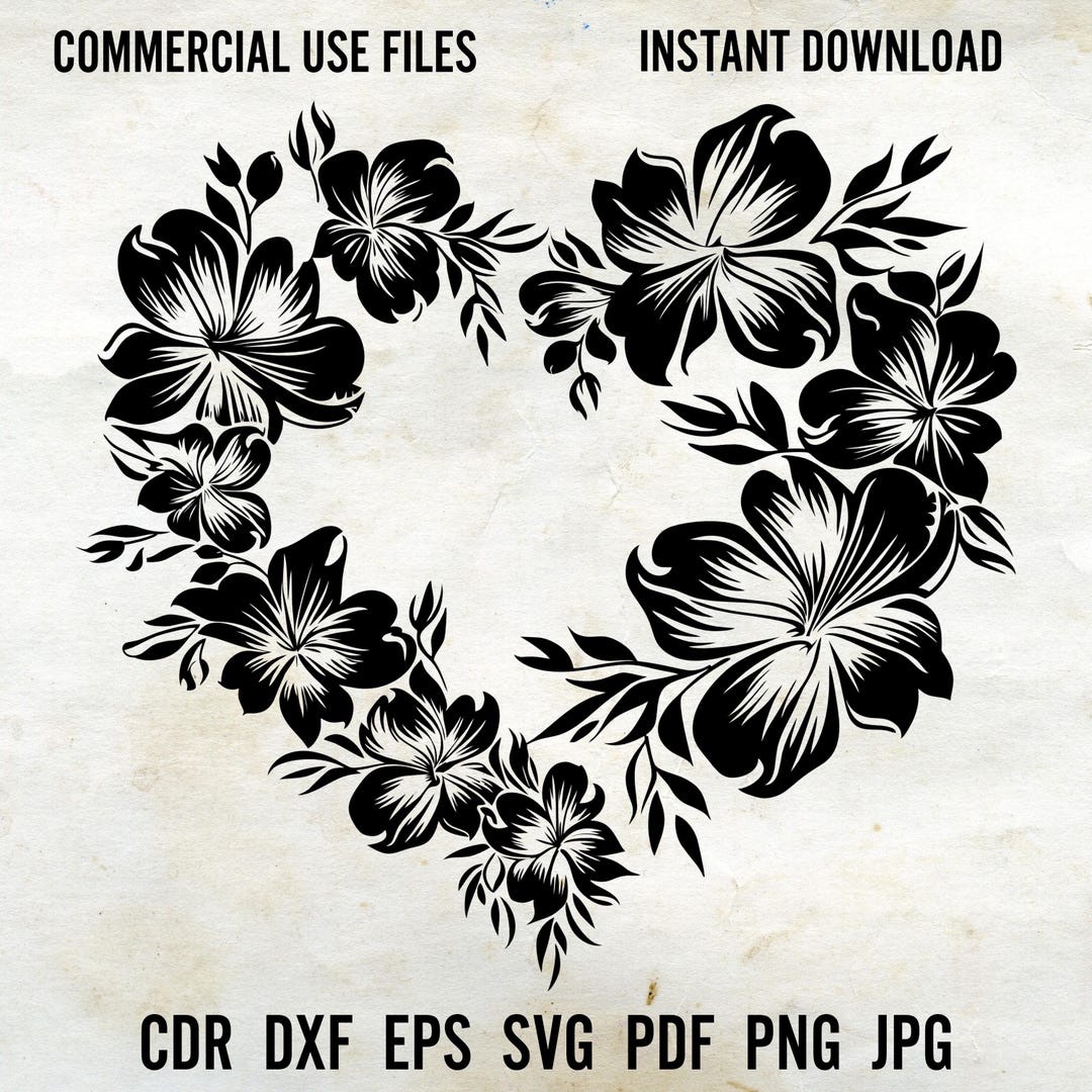 Flower Heart SVG Heart SVG for Cricut Heart Wreath SVG Png Wildflower ...