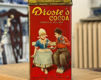 Antique Droste’s Cocoa Tin | Dutch Chocolate Canister | Vintage European Advertising | Red Litho Tin | Charlie-Approved