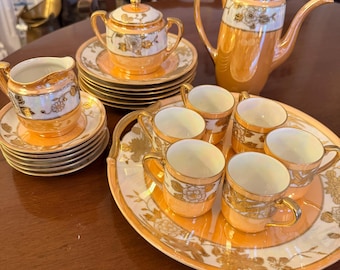 Vintage Noritake Hand-painted Peach Luster Tea & Coffee Set | Gold