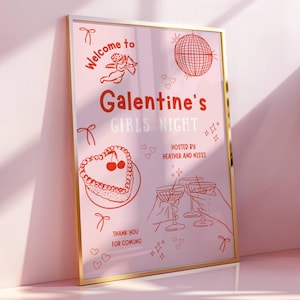 Galentines Girls Night Willkommensschild, Galentines Tages-Willkommensplakat für die Valentinstagsparty, Galentines-Party-Willkommensbrettvorlage,