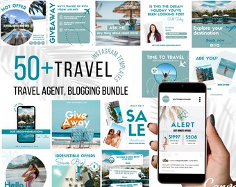 50 plantillas de publicaciones de viajes para Instagram: Paquete de Canva para blogueros de viajes (PDF)