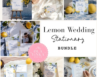 Lemon Wedding Invitation Suite: Mediterranean Canva Template (Digital Download)