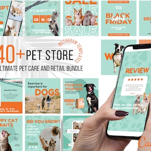 Pet Business Instagram Templates: Dog Groomer, Cat Care (Canva Editable)