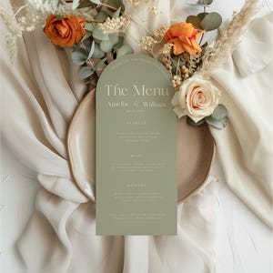 Modèle de menu de mariage arche, menu vert sauge, cartes de menu de mariage, modèle de menu, menu de mariage vert sauge, menu de mariage bohème, modèle canva