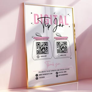 Printable Virtual Tip Jar Venmo Payment Sign QR Code Sign Template, Editable Tips Accepted Sign Canva Template, Instant Download,Qr code