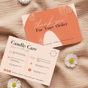 Candle Care Card Template, Small Business Editable Thank You Card, Printable Thanks For Your Purchase Card Template, Package Insert Card