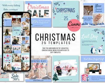 Pastel Christmas Instagram Templates: Canva Social Media Posts (PDF)
