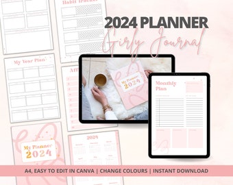 Afdrukbare maandplanner 2024: minimalistische kalender, bewerkbare canvassjabloon (A4)