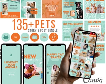 Pet Business Instagram Templates: Dog Groomer, Cat IG (Canva Editable) (PDF Download)