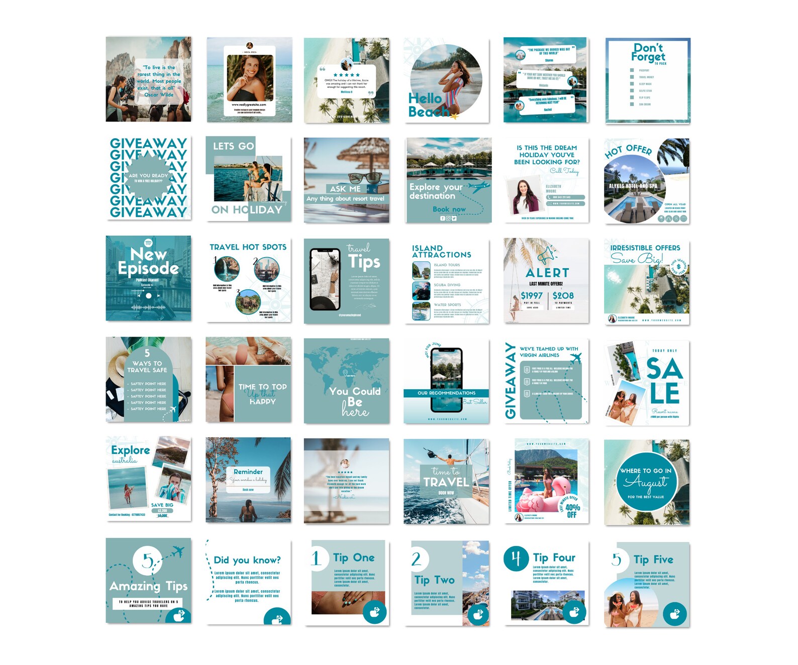 Travel Instagram Templates Canva Editable Posts (50) Etsy
