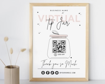 Virtual Tip Jar Sign: Payment QR Code Template (Digital Download)