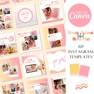 Pastel Retro Instagram Post Templates: Summer Canva Social Media (PDF)