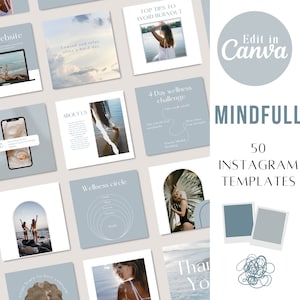 Health & Wellness Instagram Canva Templates, Social Media Mindfulness Wellbeing Self Care, Mental Health Instagram Therapist,Wellness Coach