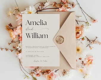 Minimalist Wedding Invitation Template: Modern Elegant Design (Canva, Instant Download)