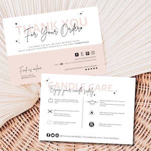 Candle Care Card Template Canva, Printable Candle Care Instructions with Icons, Editable Candle Safety Thank You Card Parcel Insert