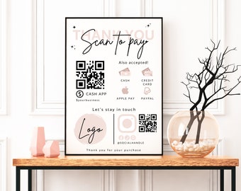 Bearbeitbare QR-Code-Zahlungsschildvorlage: Scan to Pay (Instant Download)