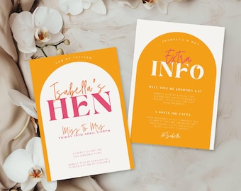 Orange & Pink Hen Party Invitation: Modern Bachelorette Invite (Canva Template - Digital Download