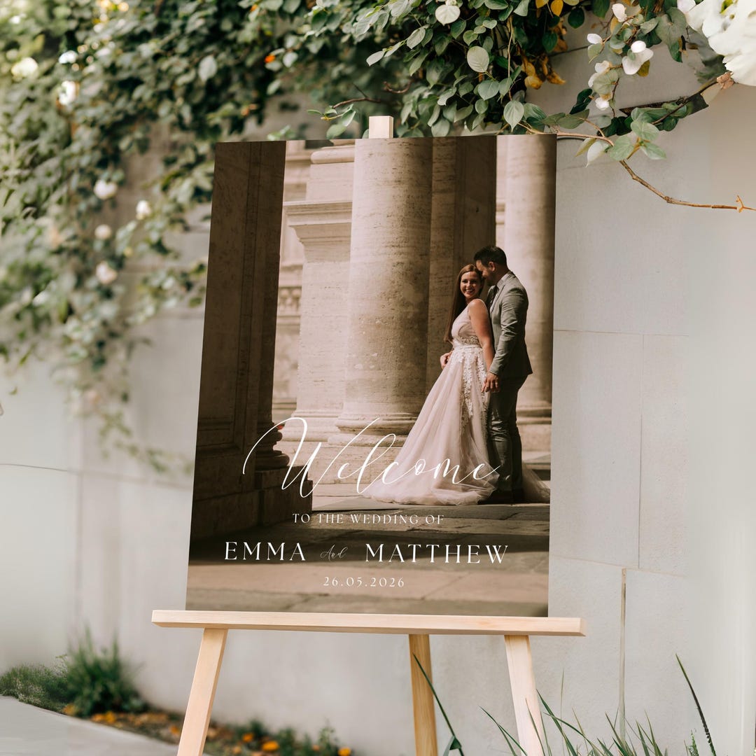 Modern Photo Wedding Welcome Sign Template: Elegant Canva Printable ...