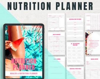 Printable Nutrition and Health Planner 60 plus Pages, Meal Plan Journal, Diet Workout Trackers, Weightloss Journal, PLR & MRR, White Label