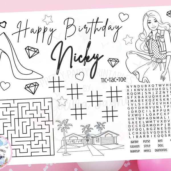 Barbie Birthday Coloring Placemat