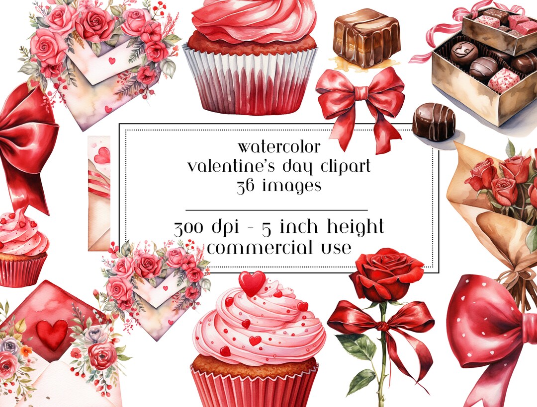 Watercolor Red Valentine's Day Clipart, Rose Clipart, Valentine Clipart ...