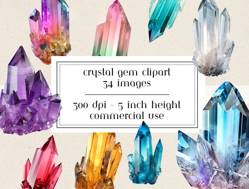 Clipart di gemme di cristallo Boho: grafica renderizzata 3D (uso commerciale) immagine 1