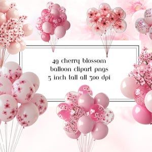 Clipart fleurs de cerisier, ballons fleurs de cerisier roses, lot de ballons fleurs de cerisier, graphiques Sakura, clipart Sakura, ballons Sakura