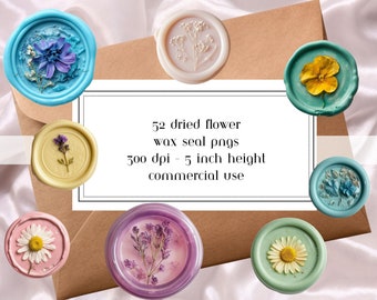 Clipart de sello de cera de flores secas: Gráficos pastel (Descarga digital)