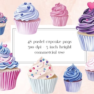 Watercolor Cupcake Clipart, Pastel Pink Purple and Blue Cupcakes, Cupcake Graphics, Pastel Cupcakes, Cupcake Clipart, Cupcake Graphics