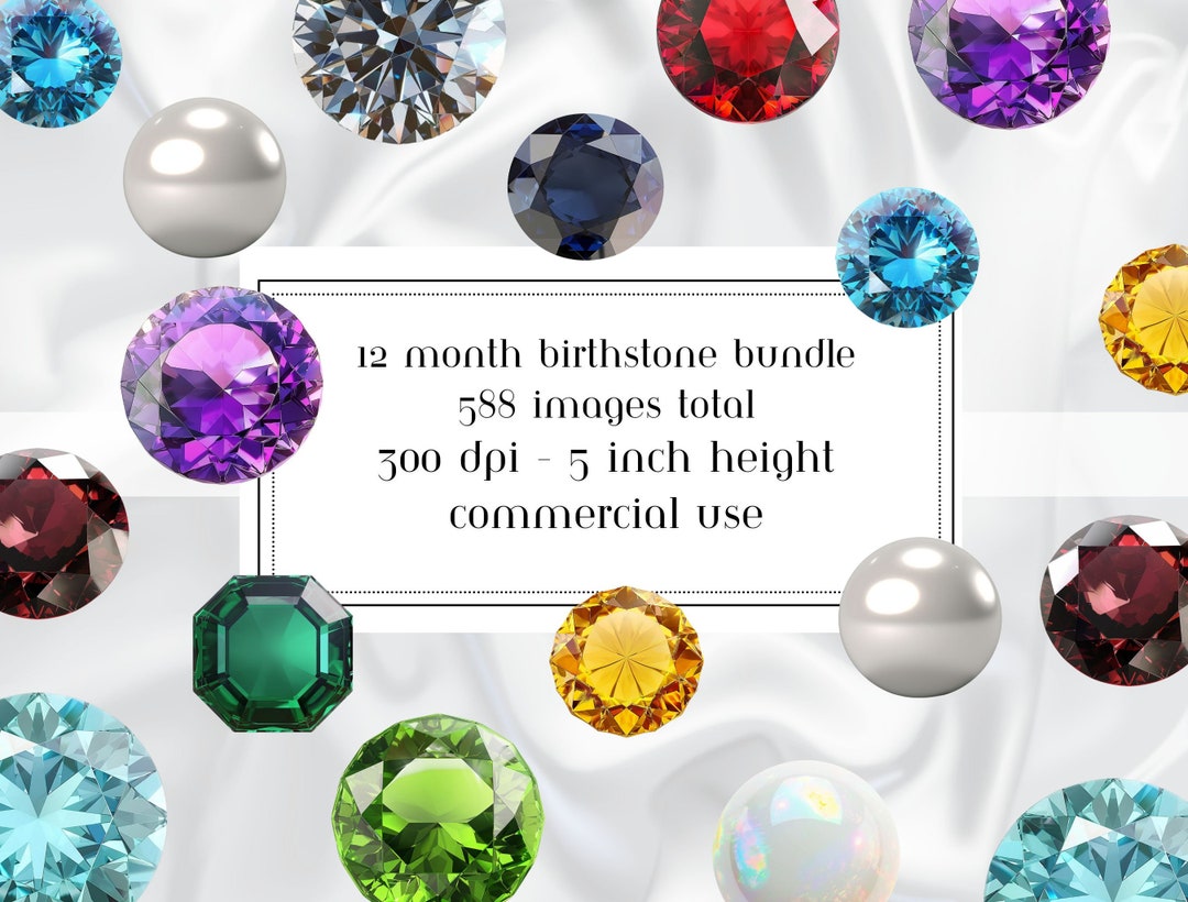 12 Month Birthstone Clipart Bundle, Realistic Birthstone Clipart, 3d ...