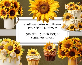 Sunflower Clipart Bundle: Cake & Floral Graphics (Commercial Use) (Digital Download)