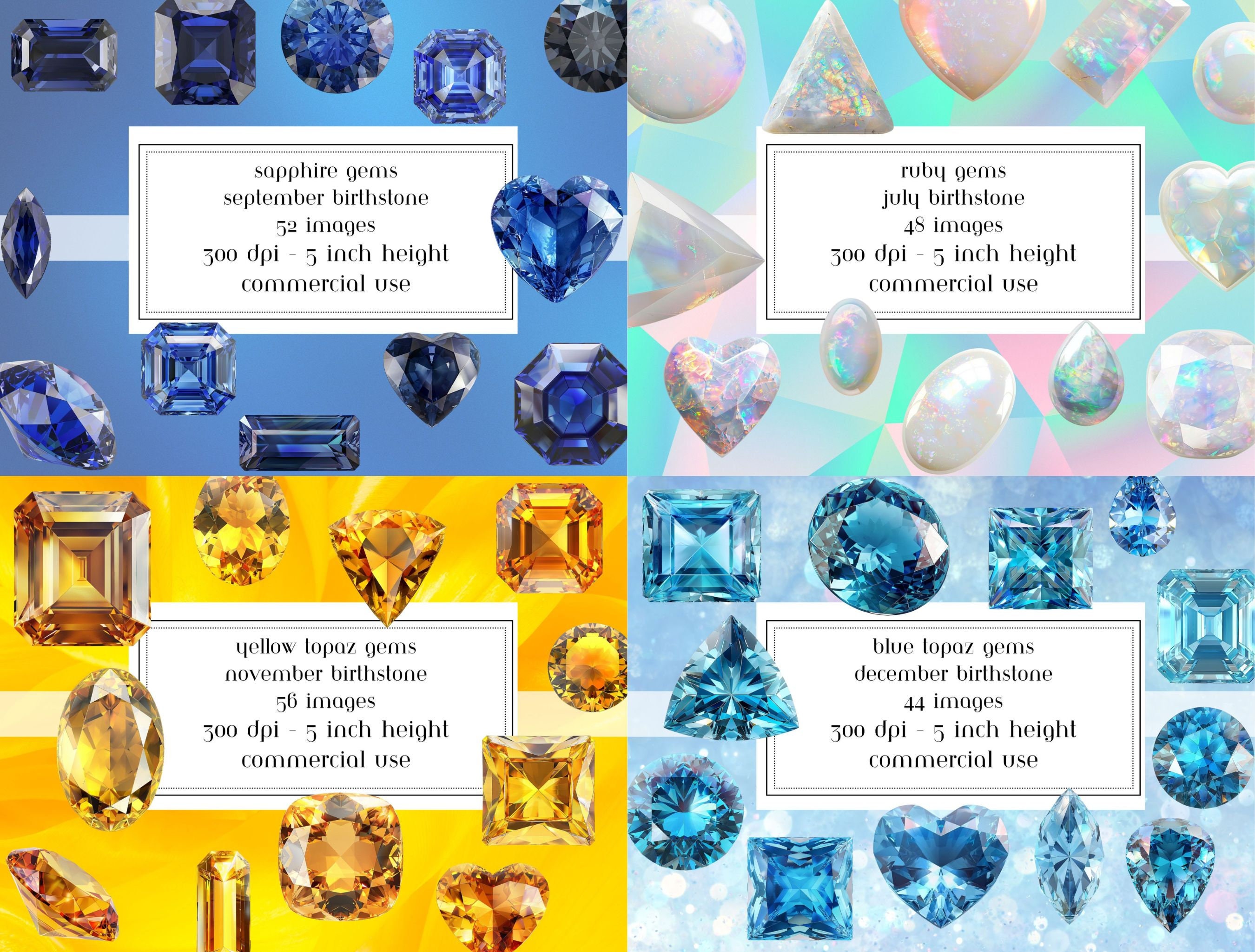 Birthstone Clipart Bundle: 3D Render Gems, Commercial Use - Etsy