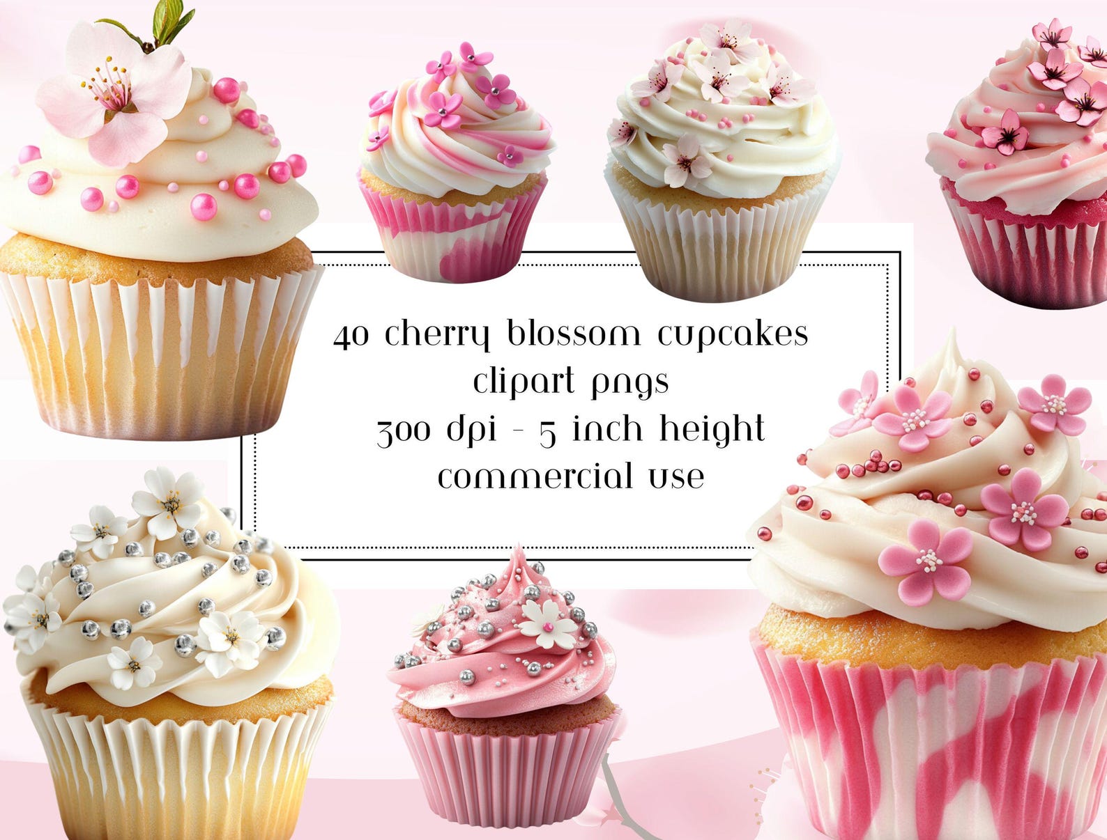 Cherry Blossom Cupcakes, Cupcake Clipart, Sakura Cupcakes, Pink Floral ...