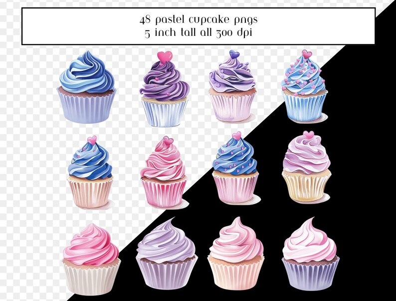 Watercolor Cupcake Clipart, Pastel Pink Purple and Blue Cupcakes ...