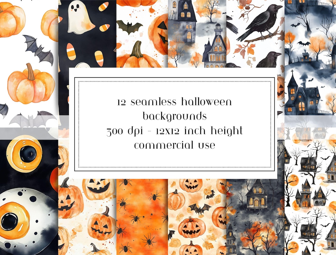 Seamless Halloween Digital Paper Clipart, Spooky Halloween Clipart ...