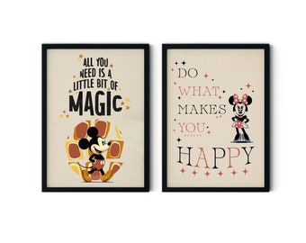 Mickey & Minnie Mouse vintage mid century modern art print motivational poster, Hallway prints, colourful wall art printable poster download