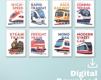 Train Prints Set: Boys Room Transportation Wall Art (Digital Download)