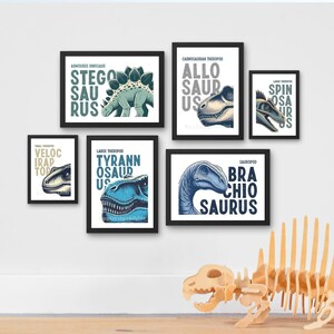 Set of 6 Dinosaur boys room gallery wall prints boys room decor, dinosaur decor, boys room wall art, kids room decor dinosaur art A3, A4, A5