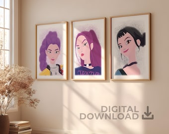 Kpop Demon Hunters Minimalist set of 3 art prints, Rumi, Mira and Zoey (Digital Download)