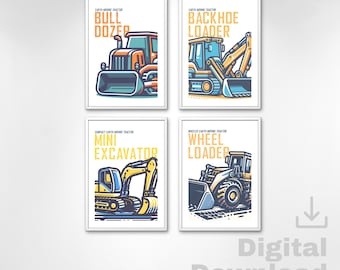 set of 4 Tractor Prints, boys room, boys room decor, Farmland wall art, toddler boys, boys room wall art kids room decor instant download