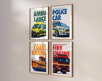 Emergency Vehicle Prints: Transportation Nursery Wall Art Set