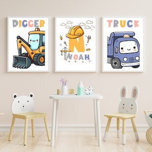 Láminas de camión de construcción para habitación infantil (tamaño A3, A4 y A5), regalo personalizado para bebé, arte mural para habitación de niño, pósteres de camiones para sala de juegos, pósteres para sala de juegos