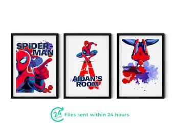 custom name Spiderman poster Prints, Spiderman set of 3 printable, boys room decor, superhero wall art, kids wall art, spider-man gift A3 A4
