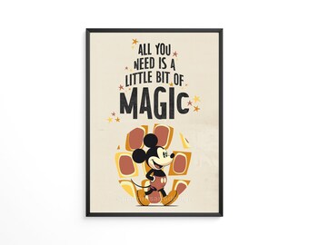 Mickey Mouse vintage mid century modern retro print motivational poster neutral wall art, Hallway prints colourful wall art Digital download